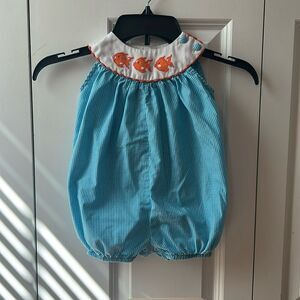 Kelly Kids Blue and White Gingham Fish Bubble Romper Size 18 Months